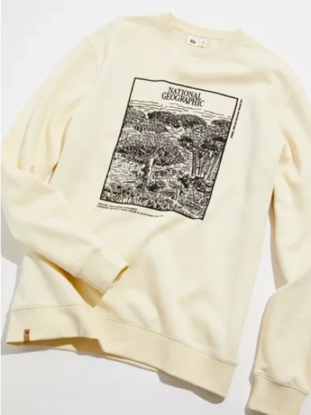 National Geographic Men's Cream Crewneck with Black Nature Print
